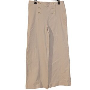 LOFT Womens Cream Sailor Wide Leg Pants High Rise Side Zip Stretch Size 10 30 in